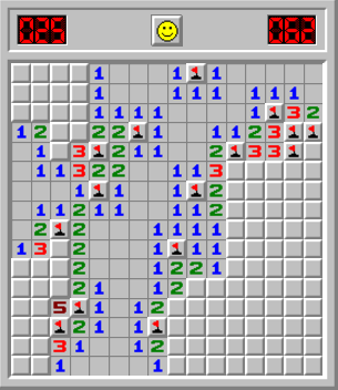 A screenshot of an intermediate game in progress, showing 16 panels wide by 16 panels tall, with 40 mines hidden.
