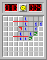 A screenshot of a game board, with a particular panel and its neighbors highlighted
