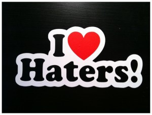 An "I Love Haters!" sticker