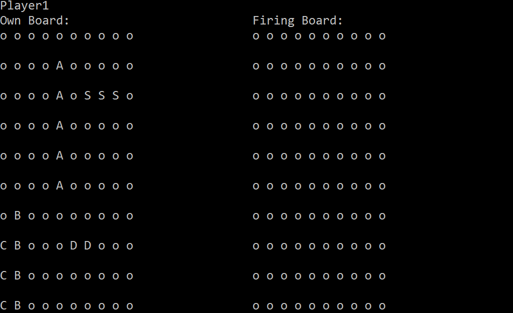 Shows the placement of Player 1's ships