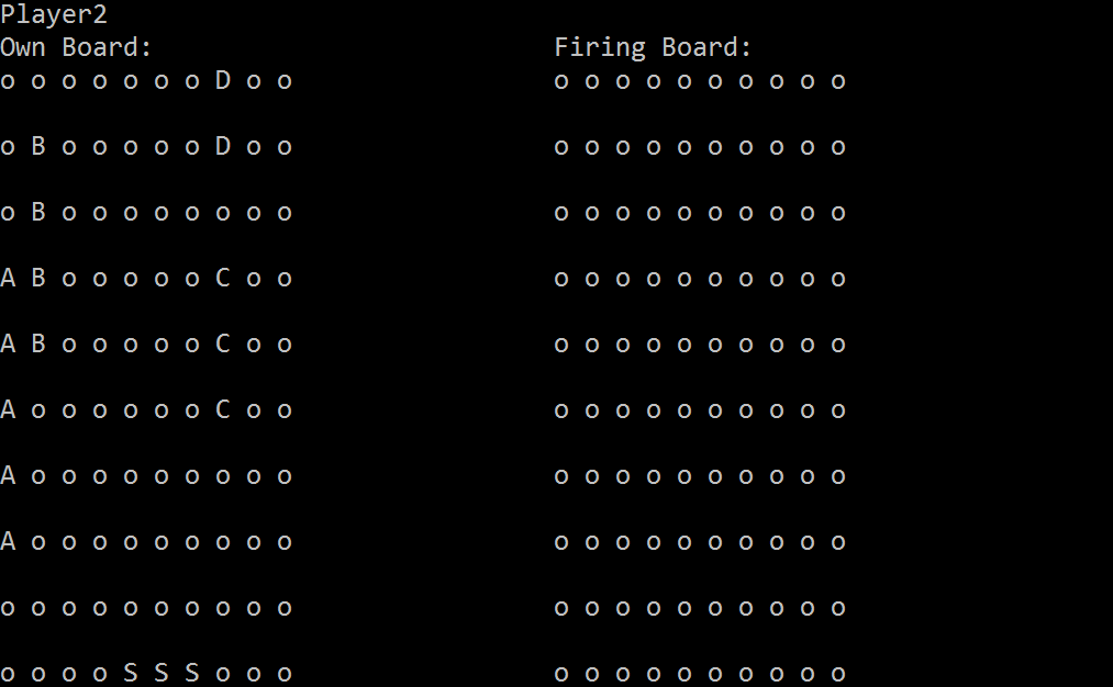 Shows the placement of Player 2's ships