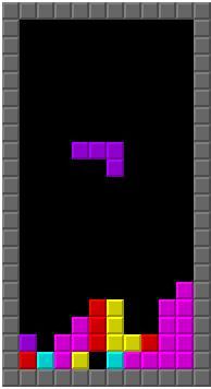 A game of Tetris in progress, showing a partially-filled game grid and a single falling tetromino.