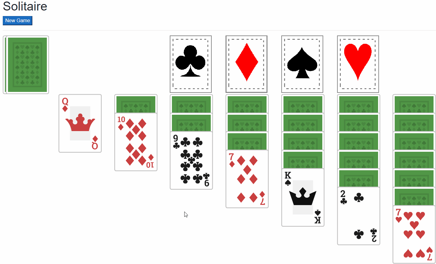 A GIF showing the green dashed border that appears when a dragged card hovers over a card it can be placed upon.